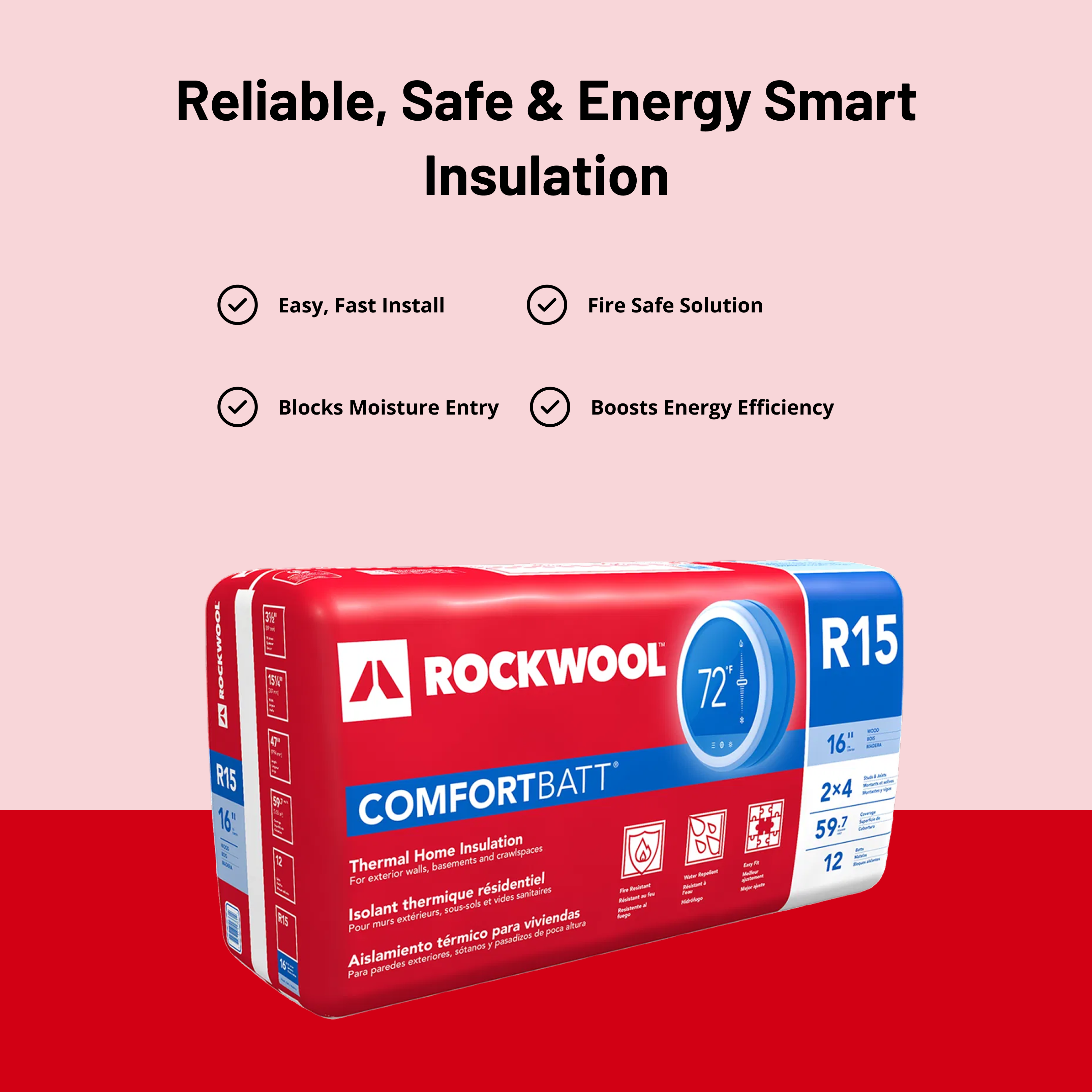ROCKWOOL RXCB351525 COMFORTBATT R15 3.5 In. X 15.25 In. X 47 In. (59.73 SQFT)