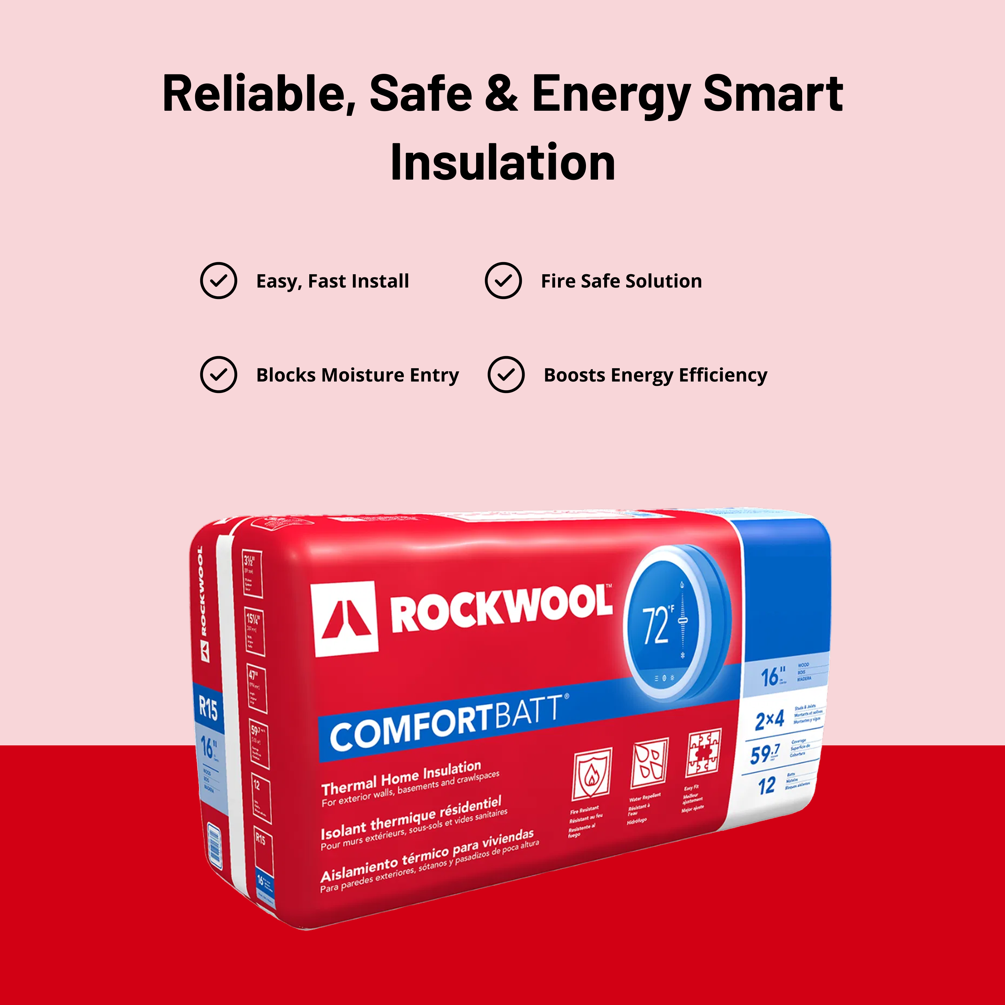 ROCKWOOL RXCB351625 COMFORTBATT R15 3.5 in. X 16-1/4 in. X 48 in. (65 SQFT)