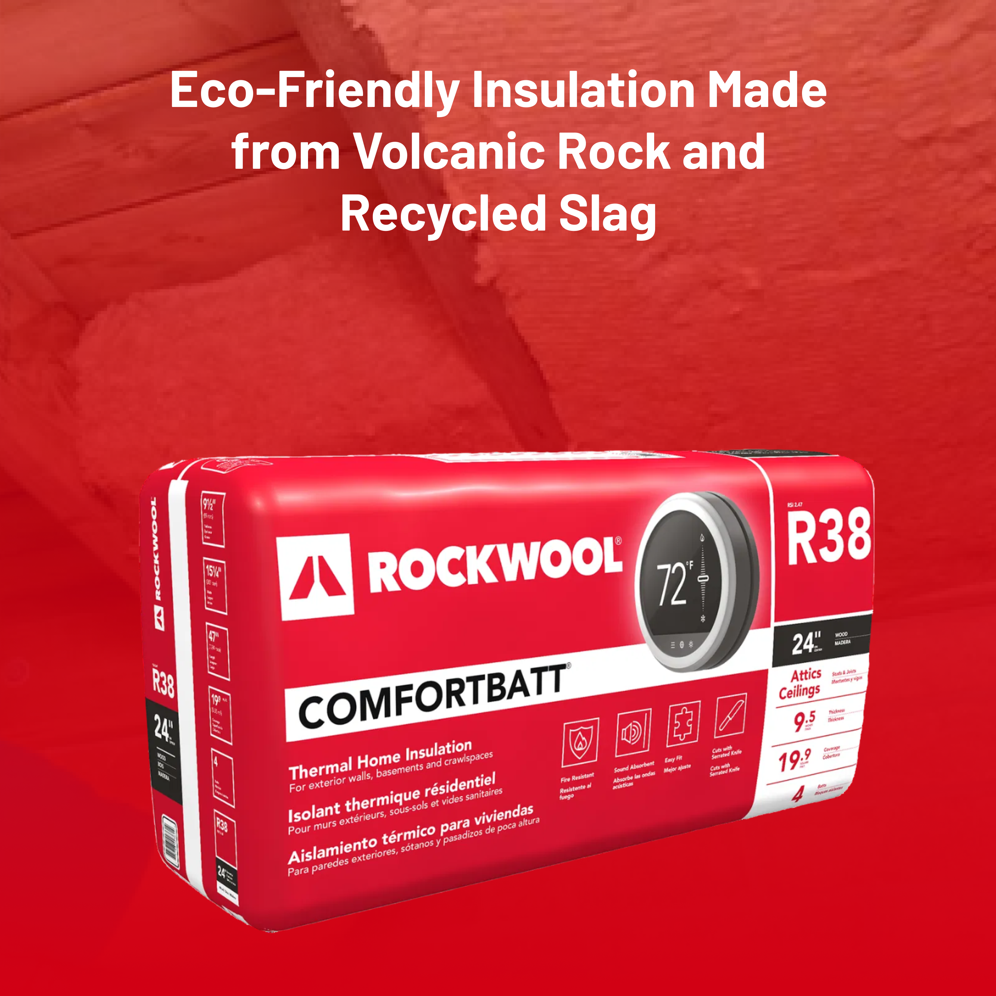 ROCKWOOL RXCB381525 COMFORTBATT R38 9.5 in. X 15-1/4 in. X 47 in. (19.9 SQFT)