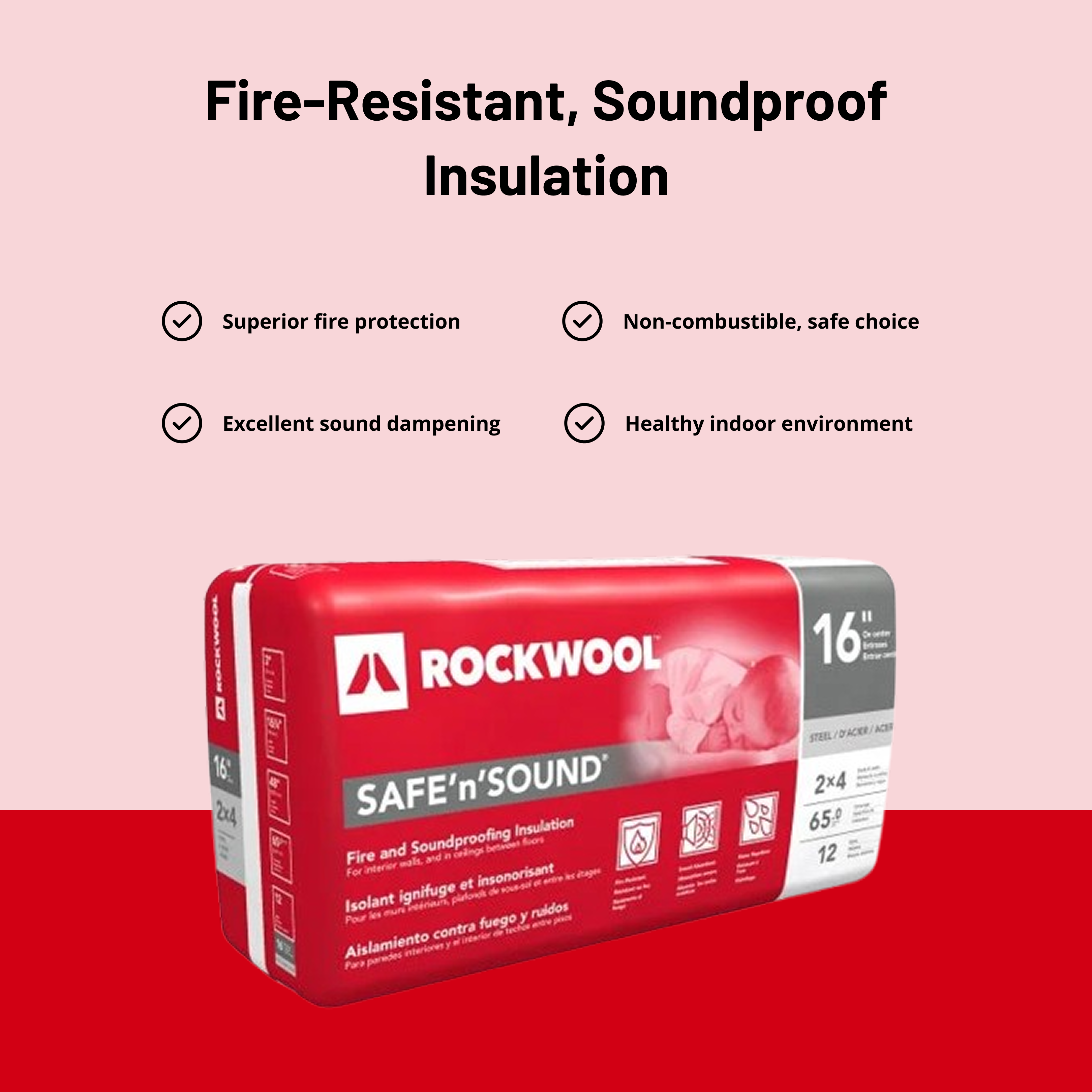 ROCKWOOL RXSS31625 SAFE 'N' SOUND 3 in. X 16-1/4 in X 48 in  (65 SQFT)